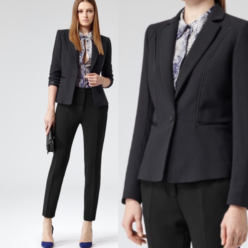 Reiss Kingley Satin Trim Wool Blazer Navy sz XS